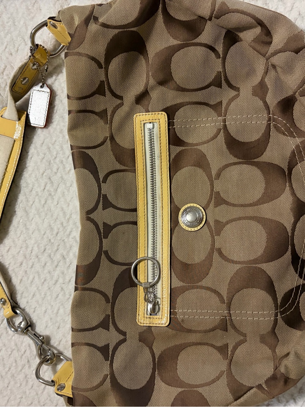 Coach Tan Signature Canvas Hobo with yellow Trim